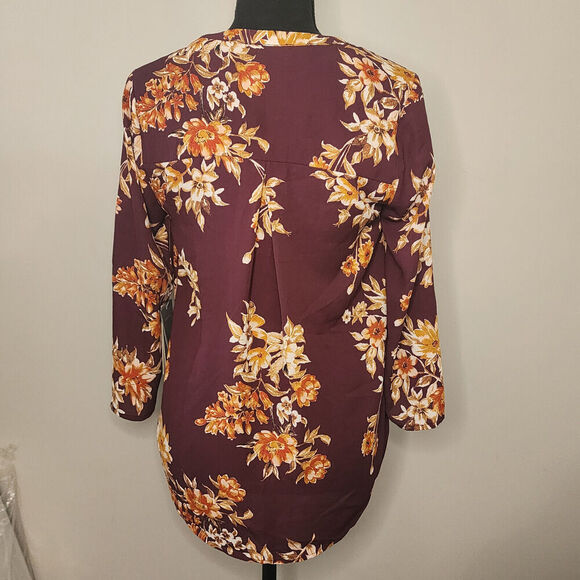 Daniel Rainn Fall Boho Floral Print Burgundy High Low Tunic Women's Size PXS NWT - Picture 3 of 8